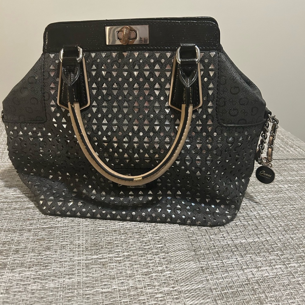Guess 🌷 authentic bag Black Perforated Satchel Shoulder Tote  Bag